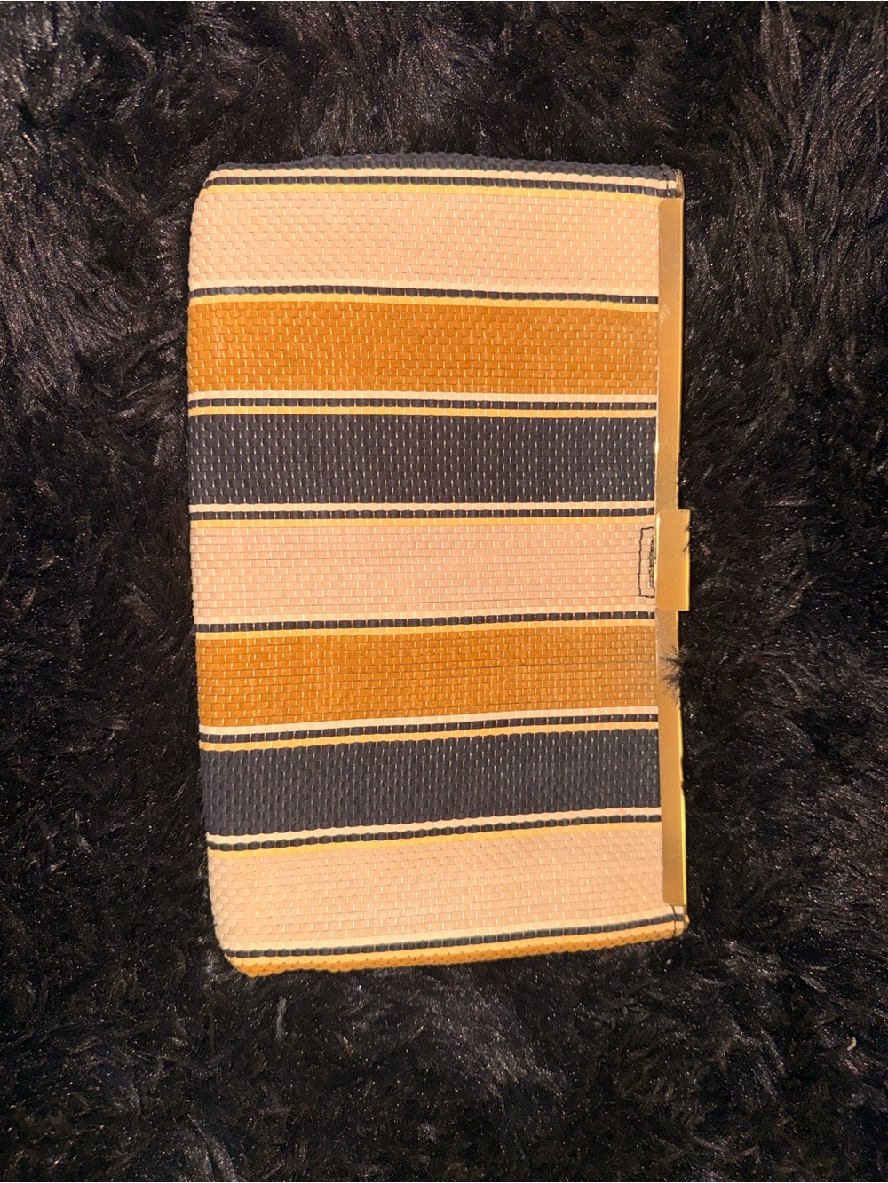 J.Crew Woven Striped Frame Clutch NWT Tan Navy Cream